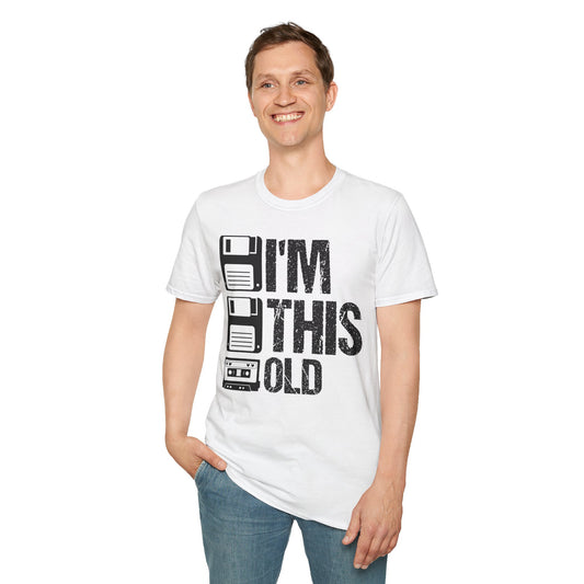 Vintage Tech 'I'm This Old' T‑Shirt — Retro Floppy Disk & Cassette Birthday Tee