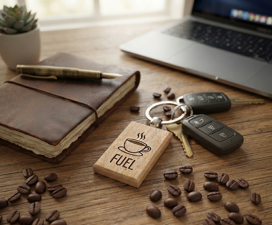 Coffee Fuel Laser Engraved Wooden Keychain