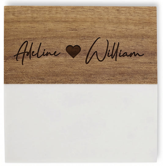 Custom Marble & Wood Coaster Set – Couples Name Engraving