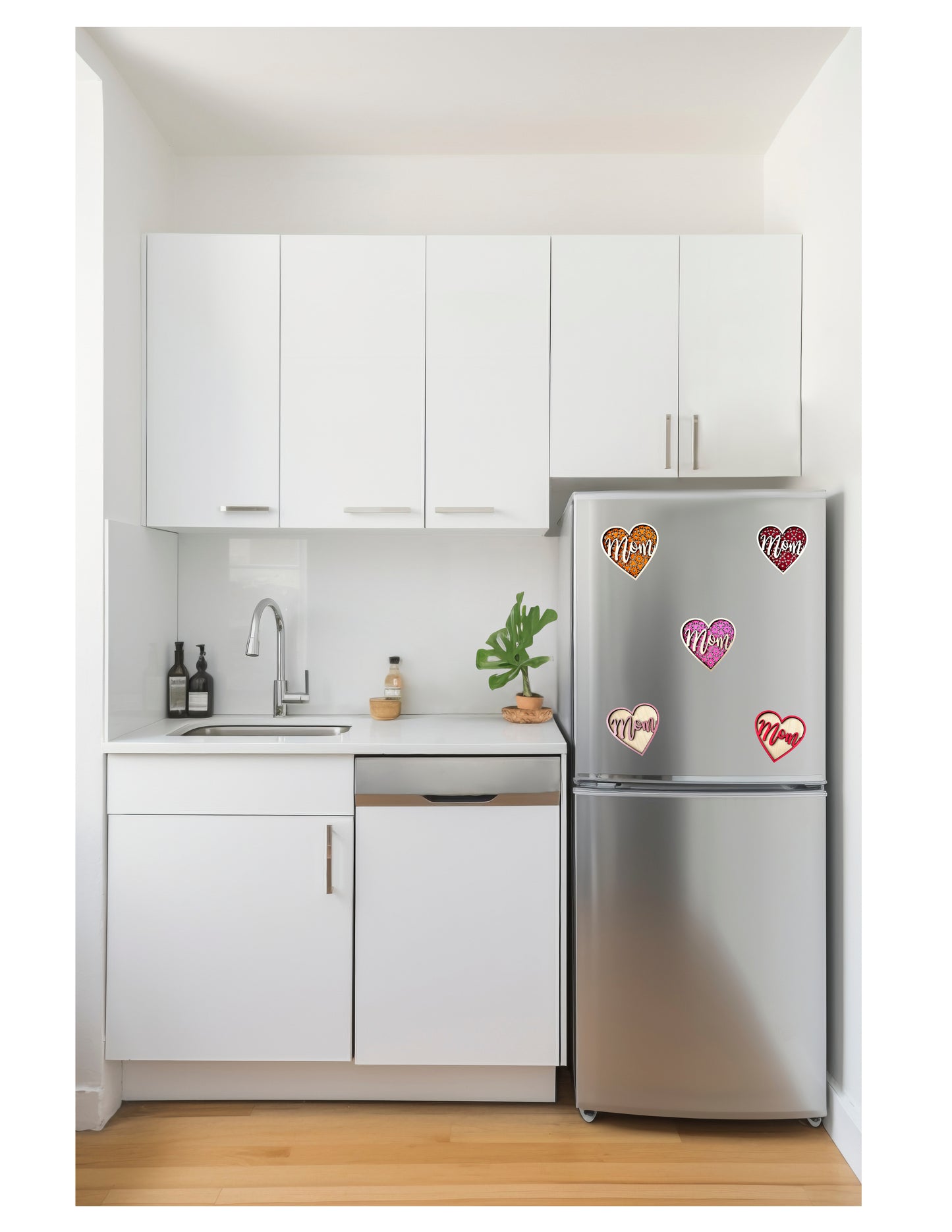 Laser-Cut Wooden "Mom" Heart Fridge Magnet