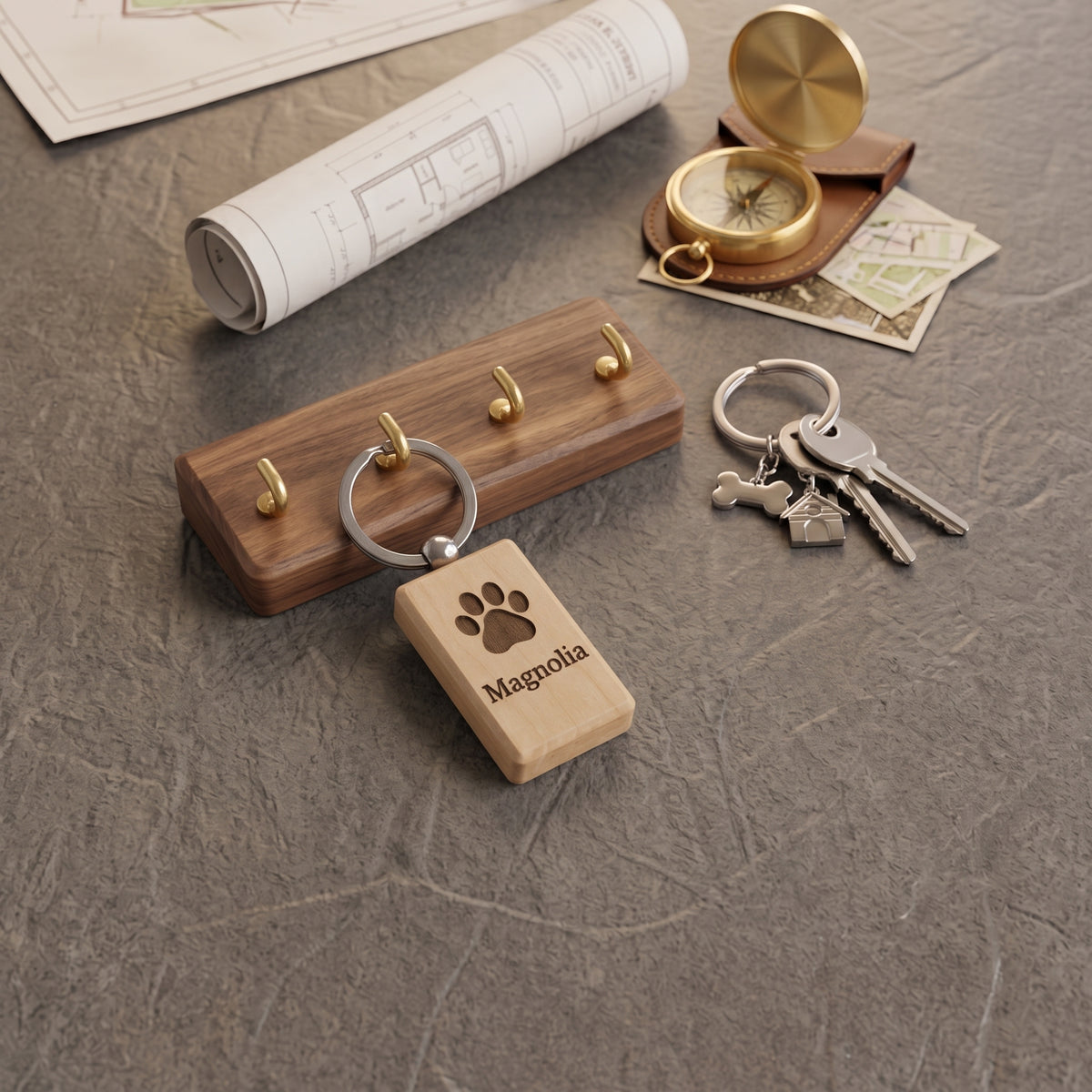 Pet Name Laser Engraved Wooden keychain