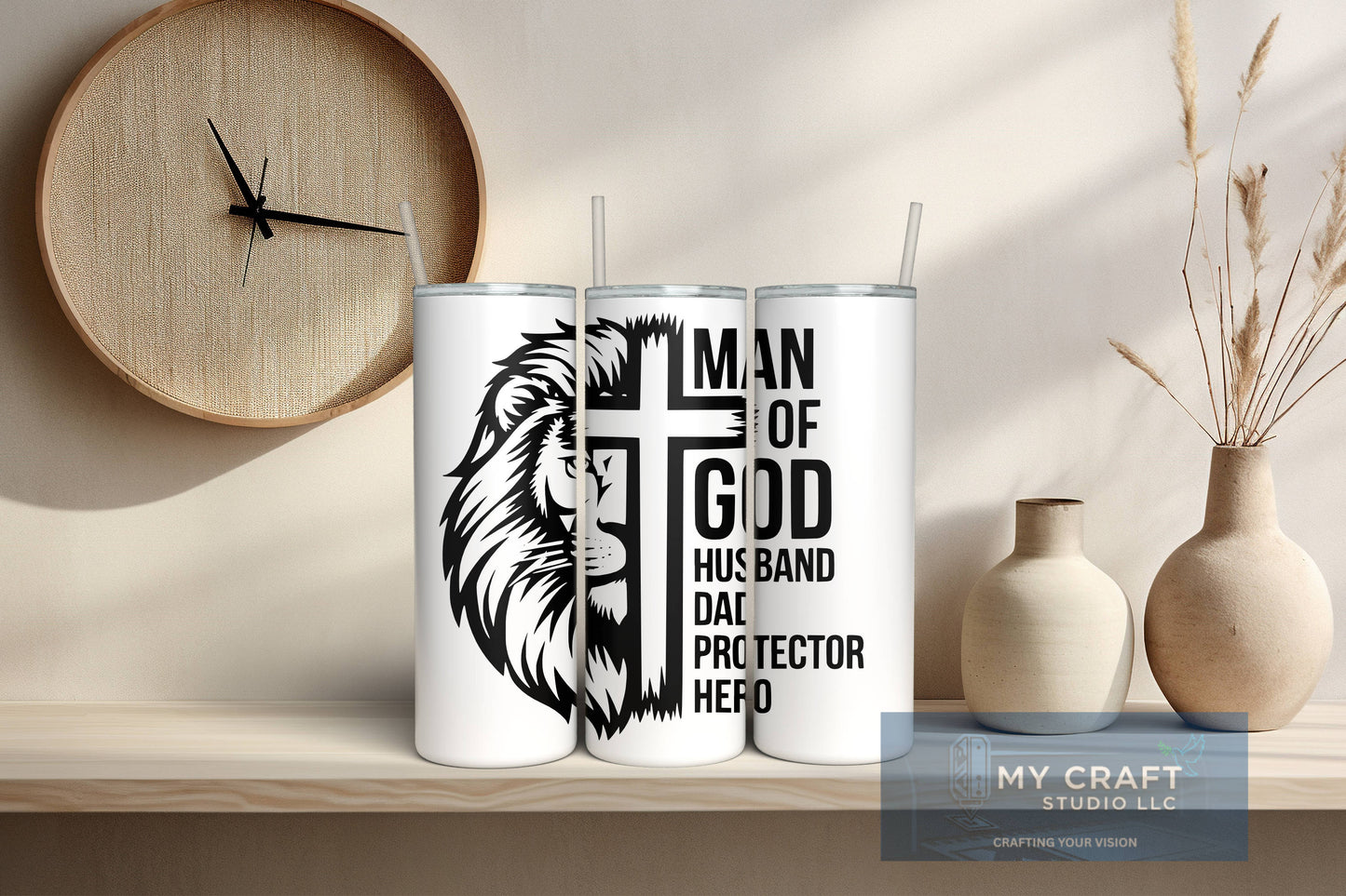 Half Lion, Half Cross Design Tumbler