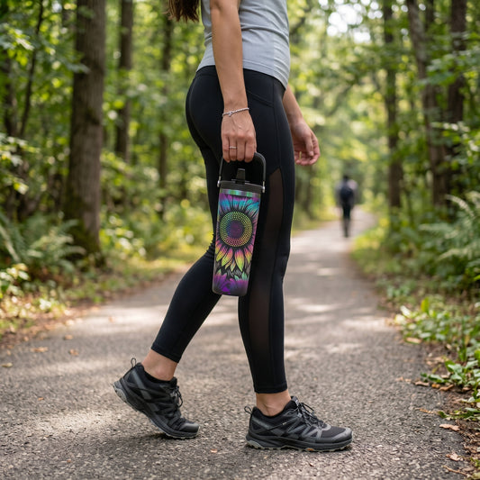 Sunflower 32oz Stainless Steel Water Bottle – Laser Engraved Rainbow Metallic