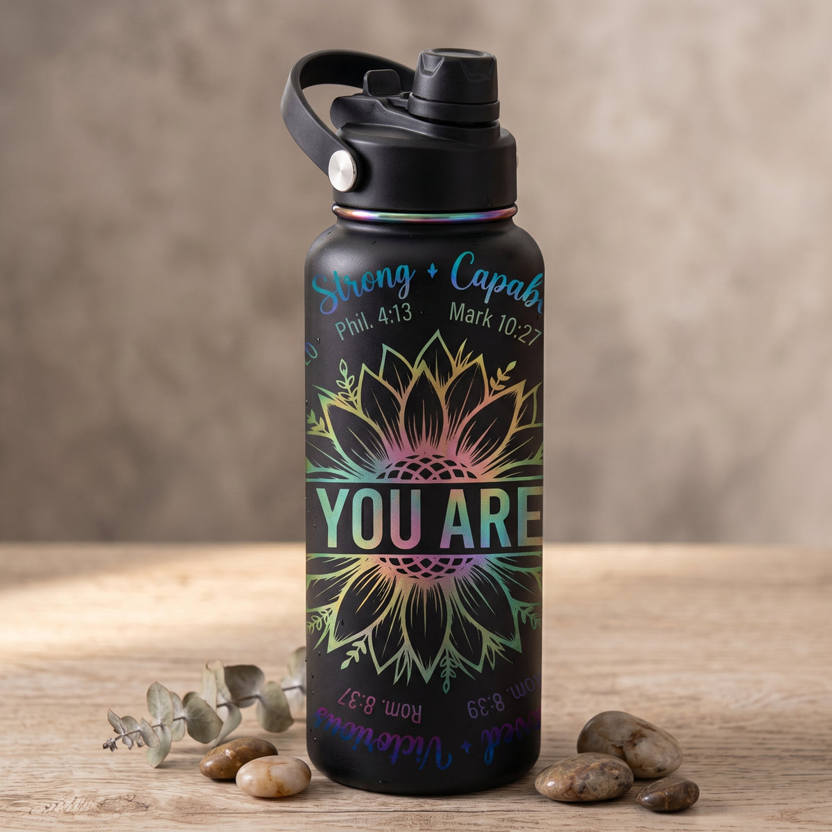 You are | 32oz Stainless Steel Water Bottle – Laser Engraved Rainbow Metallic