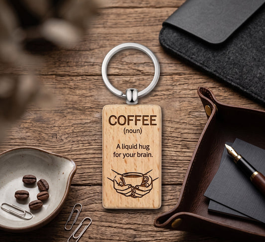 Coffee Design Laser Engraved Wooden Keychain