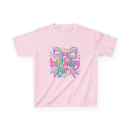 Birthday Girl Kids Tee — Rainbow Bow Birthday Shirt for Girls