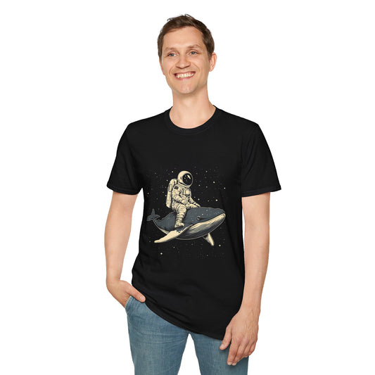 Astronaut Riding Whale T‑Shirt — Space Surfer Graphic Tee