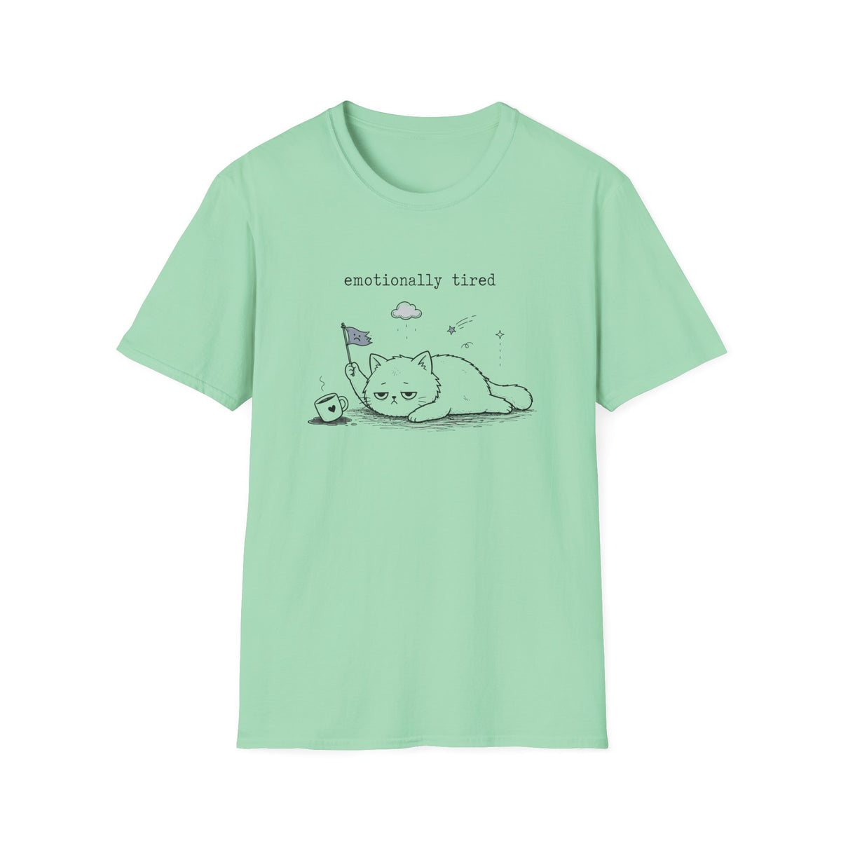 Emotionally Tired Cat T-Shirt — Cute Minimalist Illustration Tee