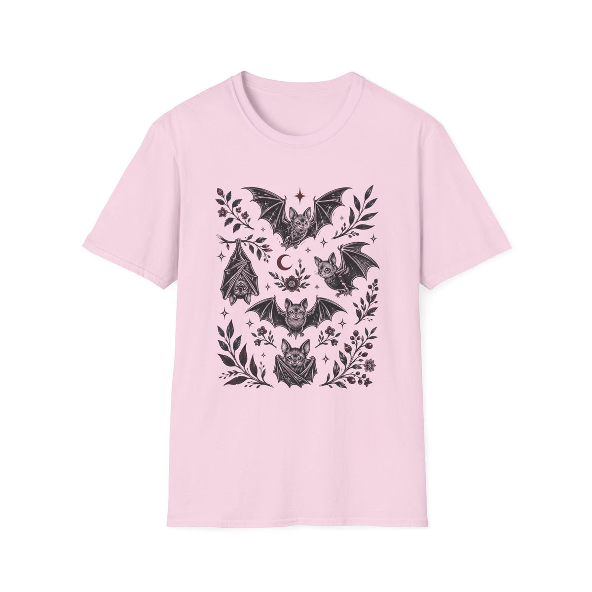 Bat Floral Tee — Gothic Moon & Botanical Bat Design T-Shirt