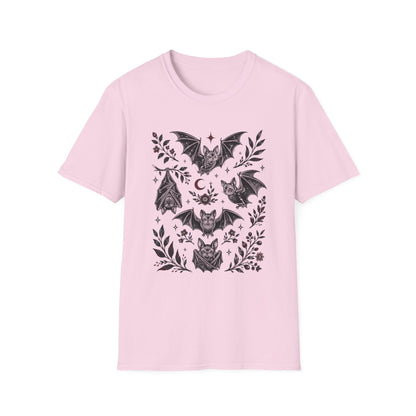 Bat Floral Tee — Gothic Moon & Botanical Bat Design T-Shirt