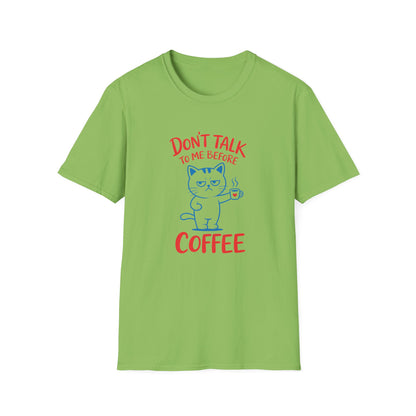 Coffee Cat T-Shirt — "Don't Talk to Me Before Coffee" Cute Cat Mug Tee