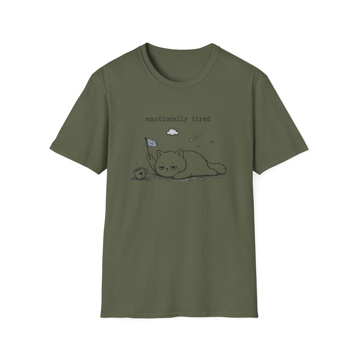 Emotionally Tired Cat T-Shirt — Cute Minimalist Illustration Tee
