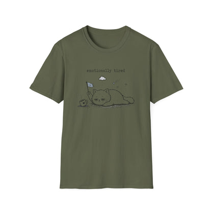 Emotionally Tired Cat T-Shirt — Cute Minimalist Illustration Tee