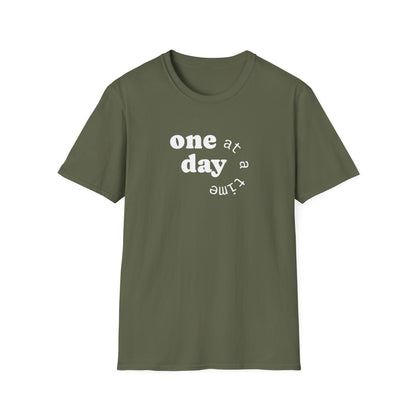 T-Shirt — "one day at a time" Minimalist Recovery Tee