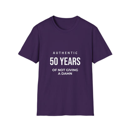 50th Birthday T-Shirt - "Authentic 50 Years of Not Giving a Damn" Celebration Tee