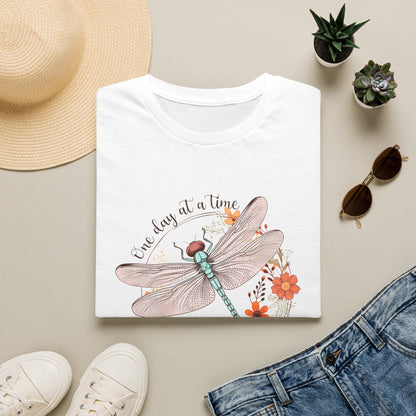 Dragonfly Floral T-Shirt – "One Day at a Time" Inspirational Tee