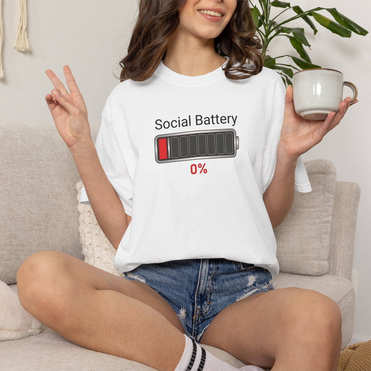 Social Battery 0% — Funny Introvert Graphic Tee