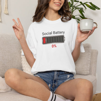 Social Battery 0% — Funny Introvert Graphic Tee