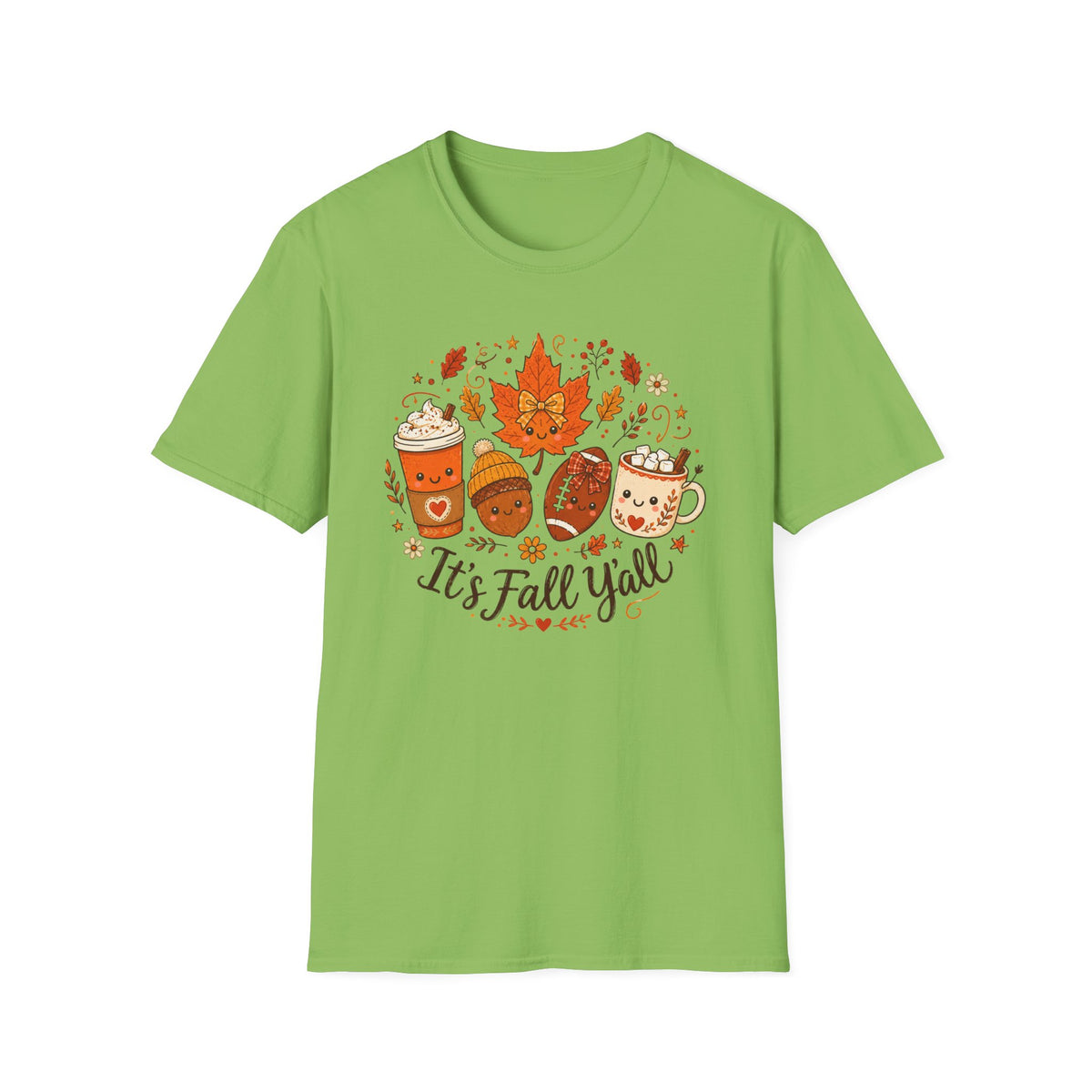 Fall Y'all T-Shirt — Cute Autumn Coffee, Acorn & Football Graphic Tee