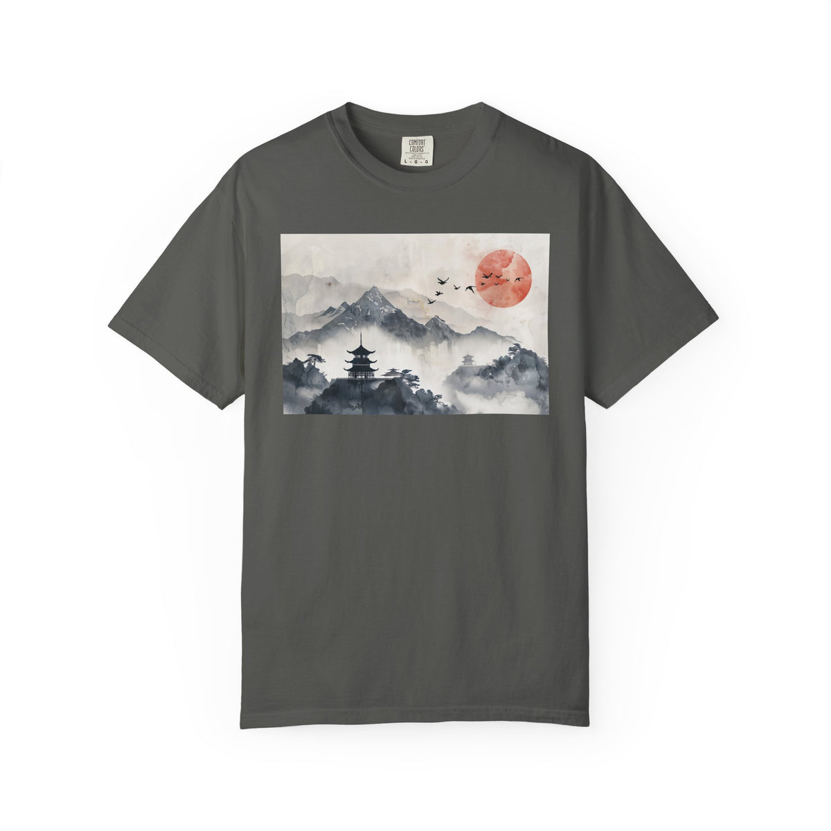 Zen Mountain Sunset T-Shirt — Japanese Pagoda Landscape Tee