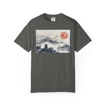 Zen Mountain Sunset T-Shirt — Japanese Pagoda Landscape Tee