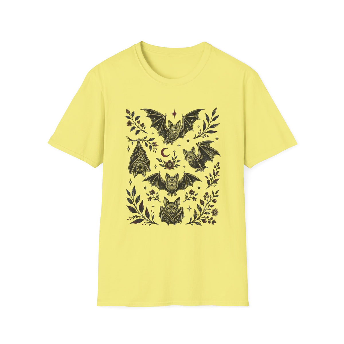 Bat Floral Tee — Gothic Moon & Botanical Bat Design T-Shirt