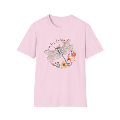 Dragonfly Floral T-Shirt – "One Day at a Time" Inspirational Tee