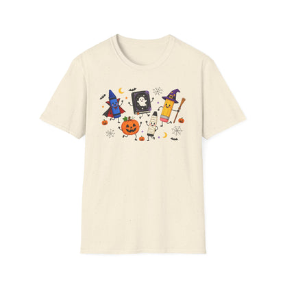 Halloween Candy Characters T-Shirt — Cute Pumpkin, Ghost & Crayon Costume Tee