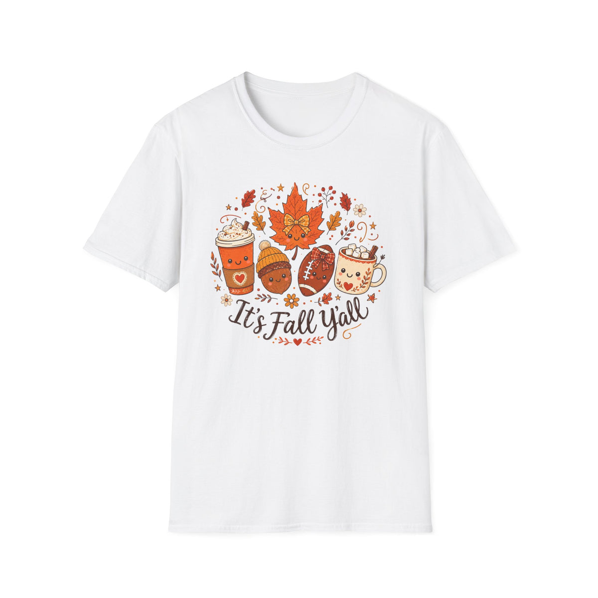 Fall Y'all T-Shirt — Cute Autumn Coffee, Acorn & Football Graphic Tee
