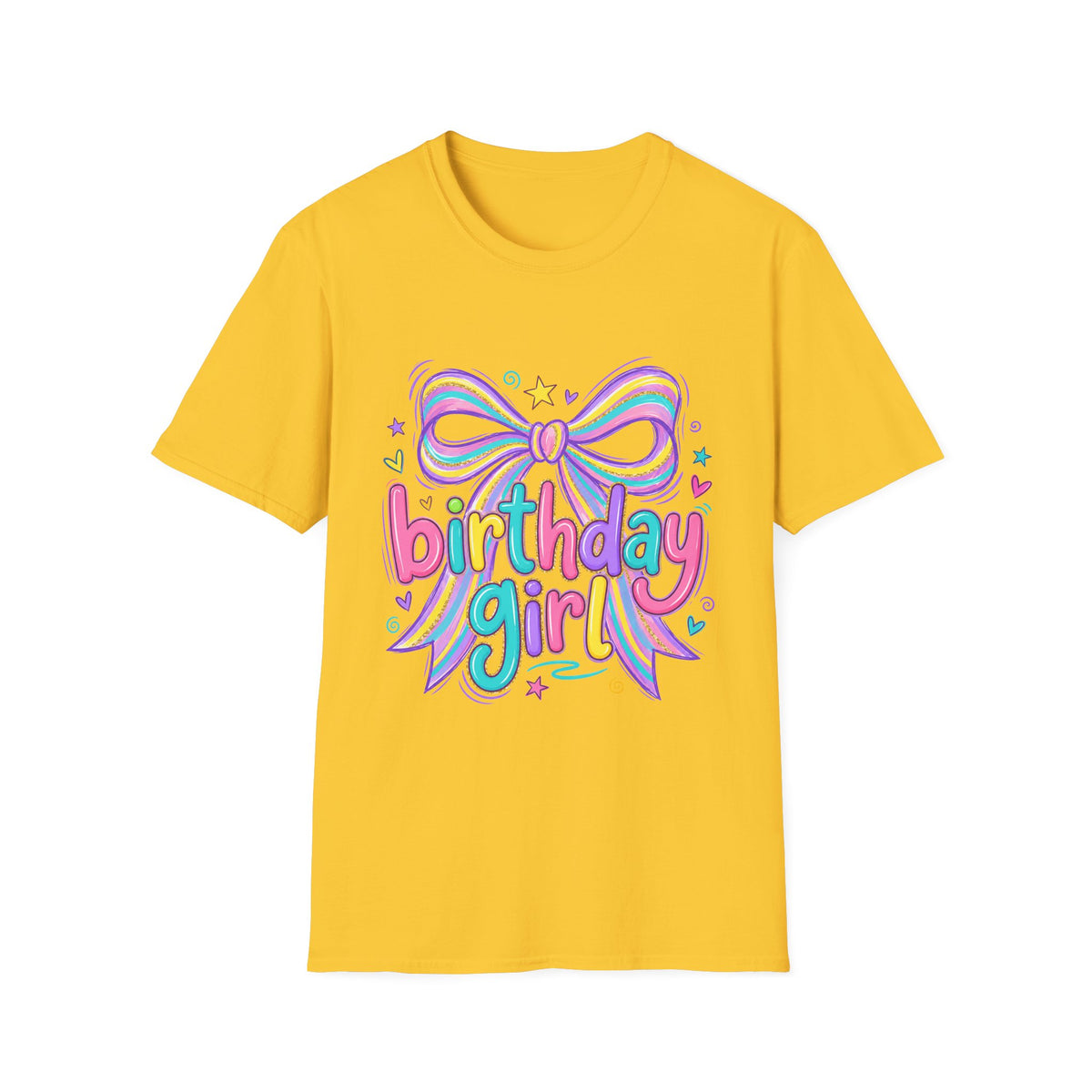 Birthday Girl T-Shirt — Colorful Rainbow Bow Party Tee
