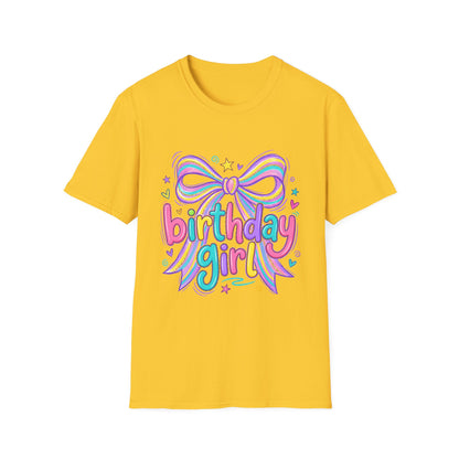Birthday Girl T-Shirt — Colorful Rainbow Bow Party Tee