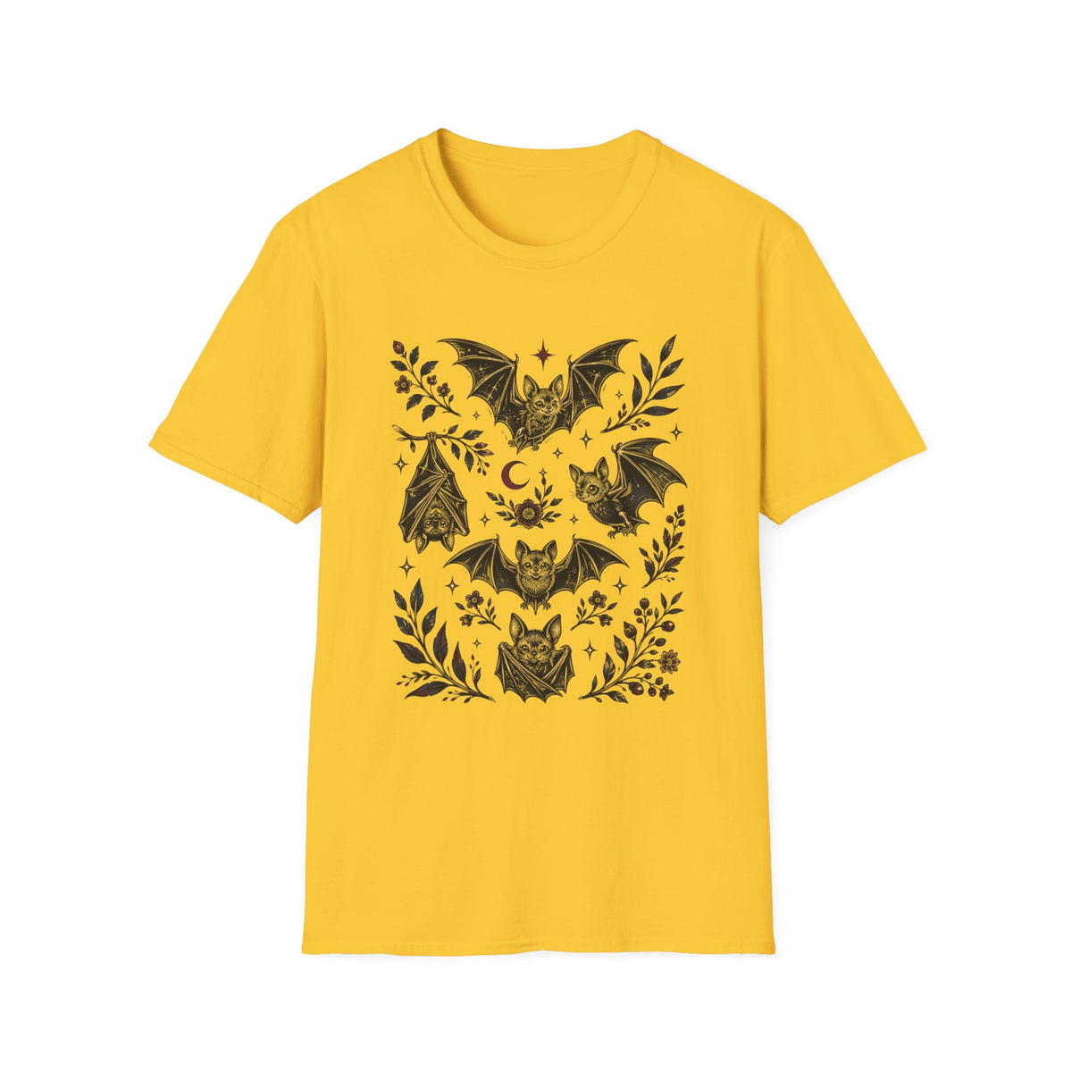 Bat Floral Tee — Gothic Moon & Botanical Bat Design T-Shirt