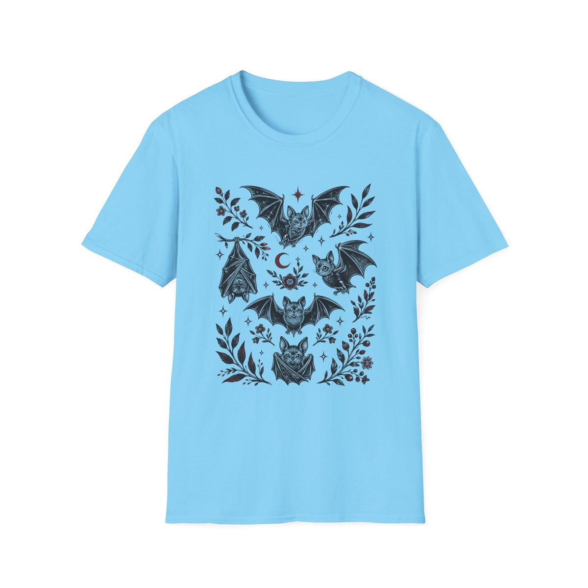 Bat Floral Tee — Gothic Moon & Botanical Bat Design T-Shirt