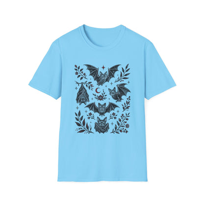 Bat Floral Tee — Gothic Moon & Botanical Bat Design T-Shirt