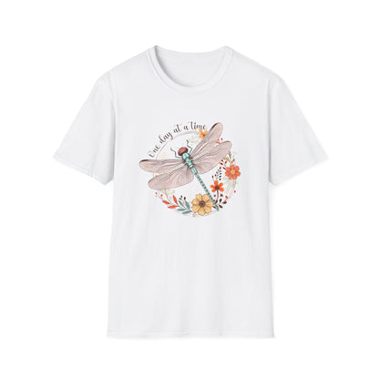Dragonfly Floral T-Shirt – "One Day at a Time" Inspirational Tee