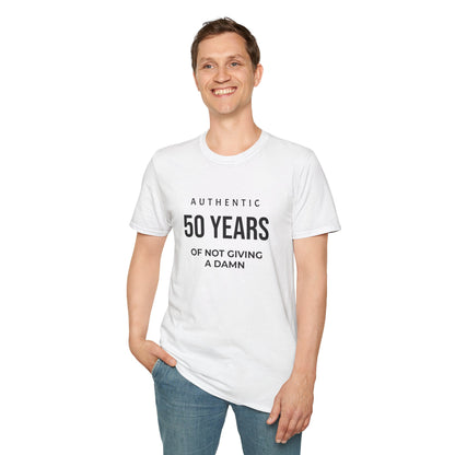 50th Birthday T-Shirt - "Authentic 50 Years of Not Giving a Damn" Celebration Tee