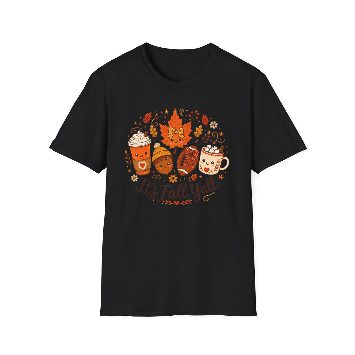 Fall Y'all T-Shirt — Cute Autumn Coffee, Acorn & Football Graphic Tee
