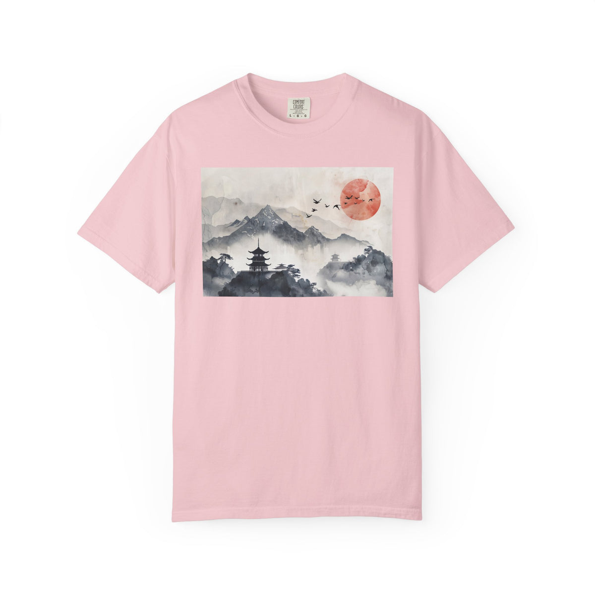 Zen Mountain Sunset T-Shirt — Japanese Pagoda Landscape Tee