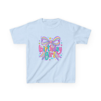 Birthday Girl Kids Tee — Rainbow Bow Birthday Shirt for Girls