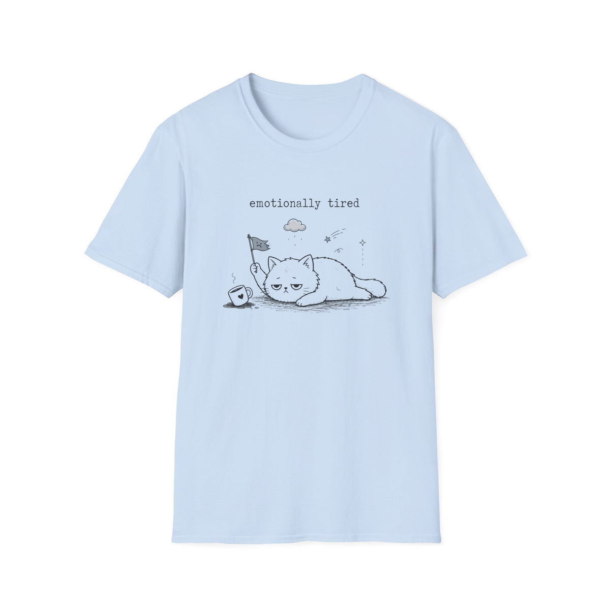 Emotionally Tired Cat T-Shirt — Cute Minimalist Illustration Tee