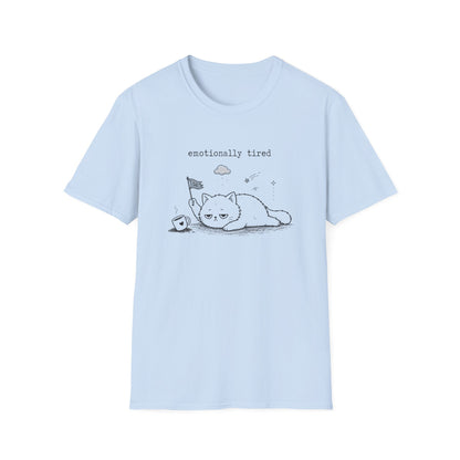 Emotionally Tired Cat T-Shirt — Cute Minimalist Illustration Tee