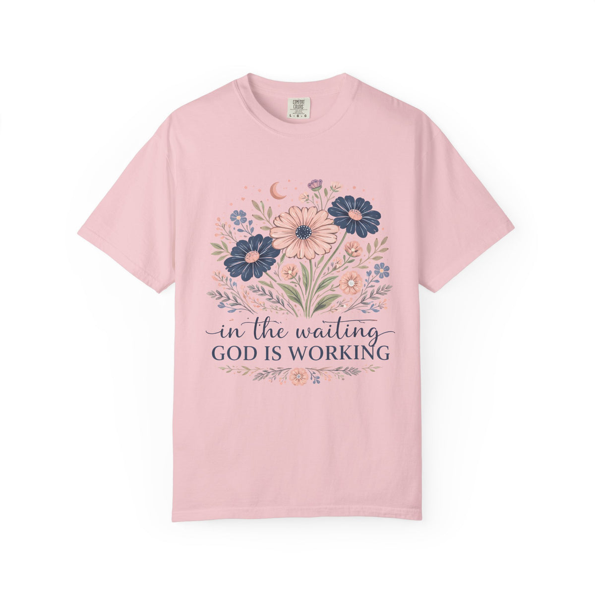 Faith Floral T-Shirt — “In the Waiting God Is Working” Inspirational Christian Tee