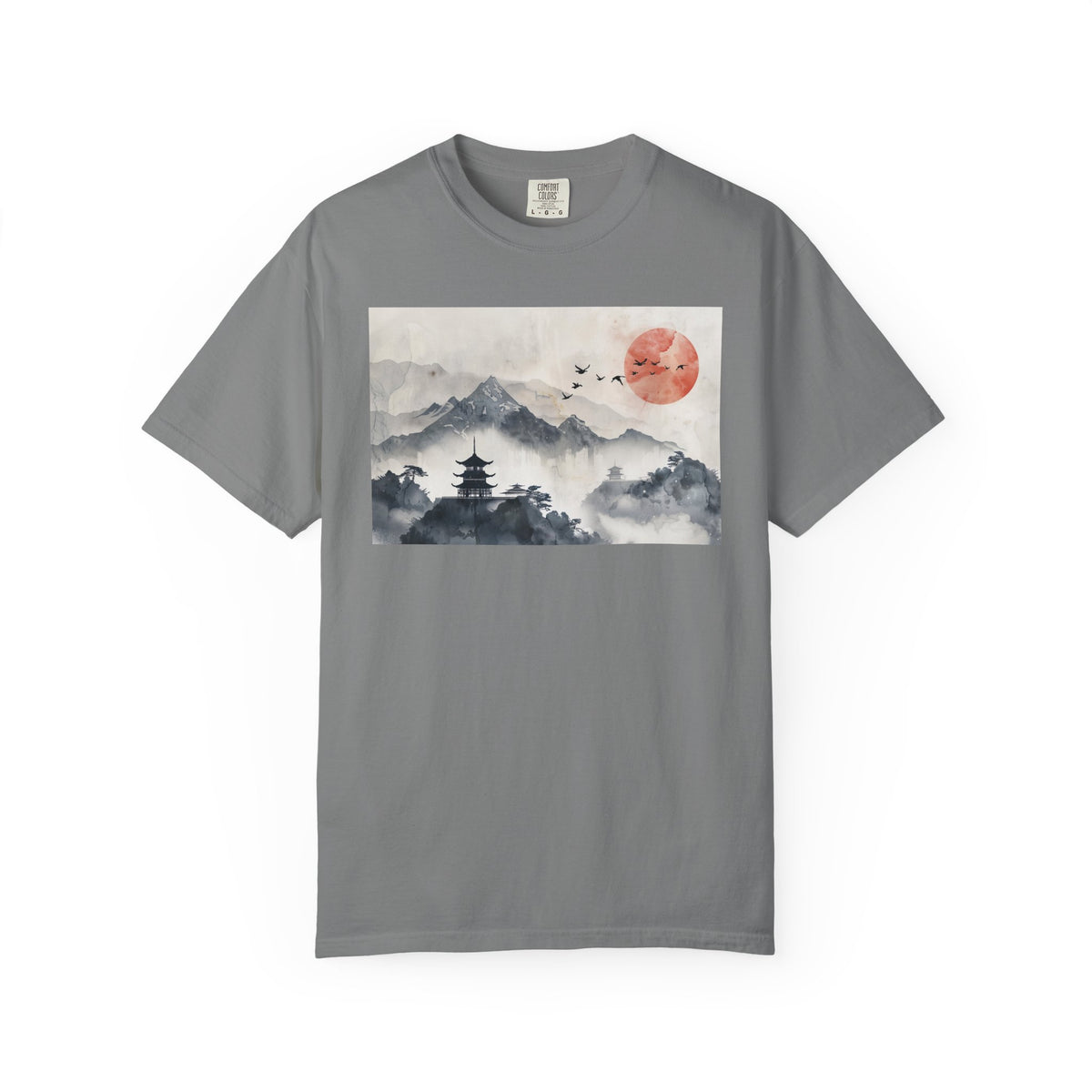 Zen Mountain Sunset T-Shirt — Japanese Pagoda Landscape Tee