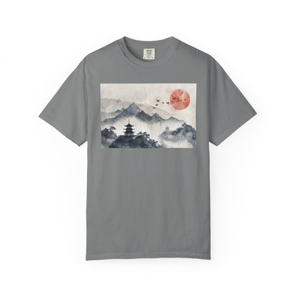 Zen Mountain Sunset T-Shirt — Japanese Pagoda Landscape Tee
