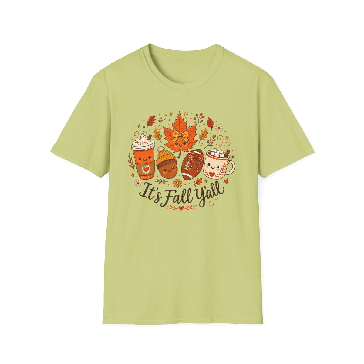 Fall Y'all T-Shirt — Cute Autumn Coffee, Acorn & Football Graphic Tee