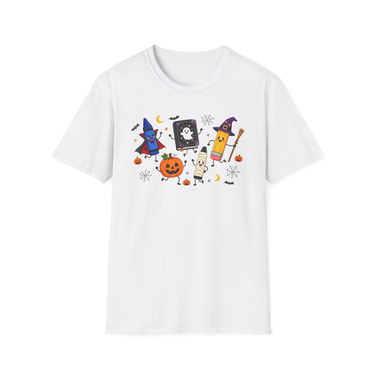 Halloween Candy Characters T-Shirt — Cute Pumpkin, Ghost & Crayon Costume Tee