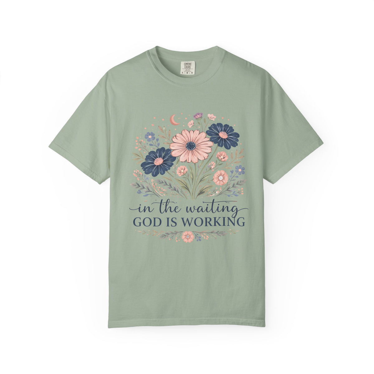 Faith Floral T-Shirt — “In the Waiting God Is Working” Inspirational Christian Tee