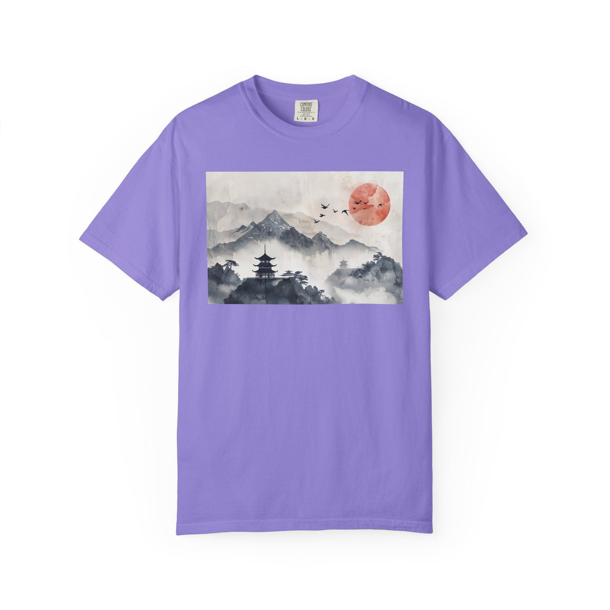 Zen Mountain Sunset T-Shirt — Japanese Pagoda Landscape Tee