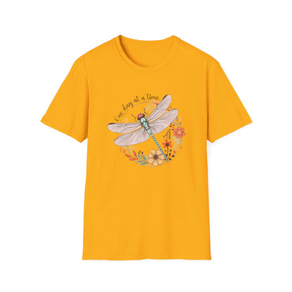 Dragonfly Floral T-Shirt – "One Day at a Time" Inspirational Tee