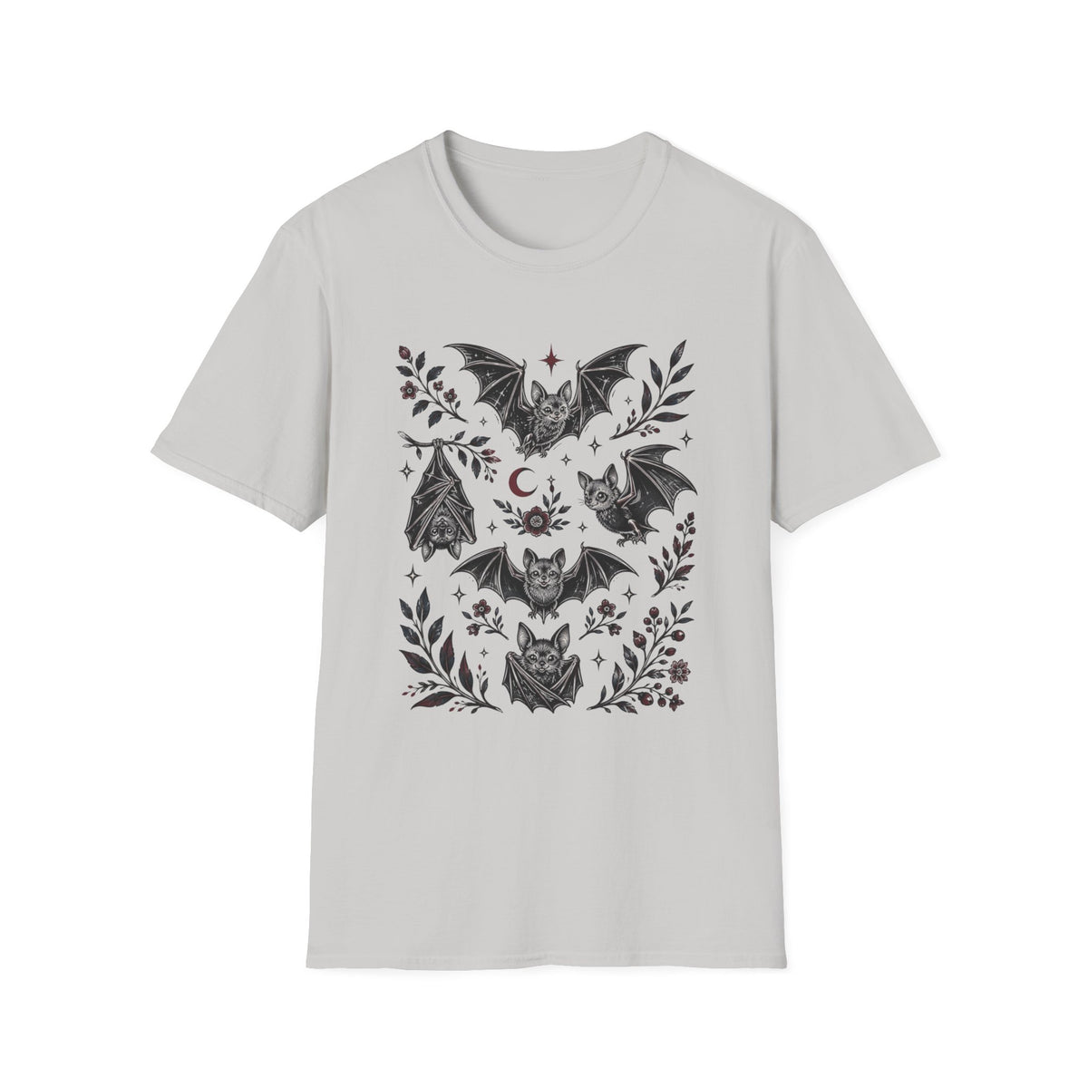 Bat Floral Tee — Gothic Moon & Botanical Bat Design T-Shirt